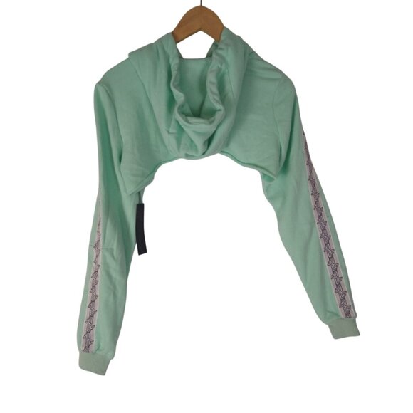 LF The Brand Mint Green Ultra Cropped Hoodie Logo Tape Sleeves Size M - Picture 3 of 10